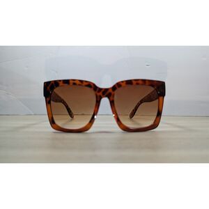 Oversized Leopard Print Square Sunglasses Brown Gradient Lens Retro